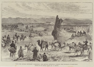 Con la Commissione di Confine Afghana, la Spedizione Britannica che guada il Murghab a Maruchak da William Crimea Simpson